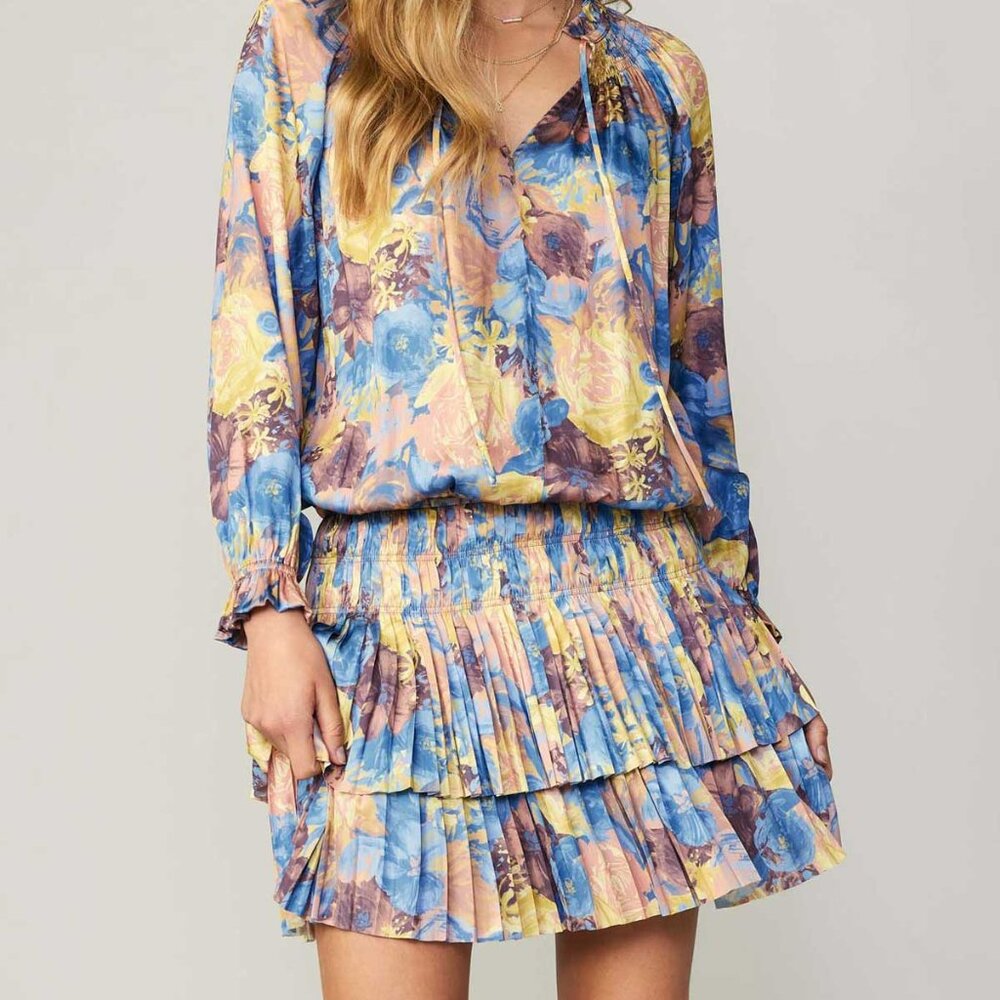 Long Sleeve Pleated Mini Dress
